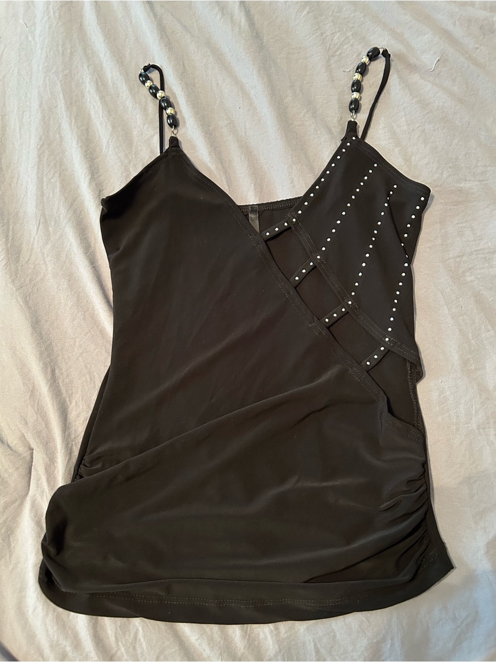 Black Beaded Strap Asymmetric Tank Top